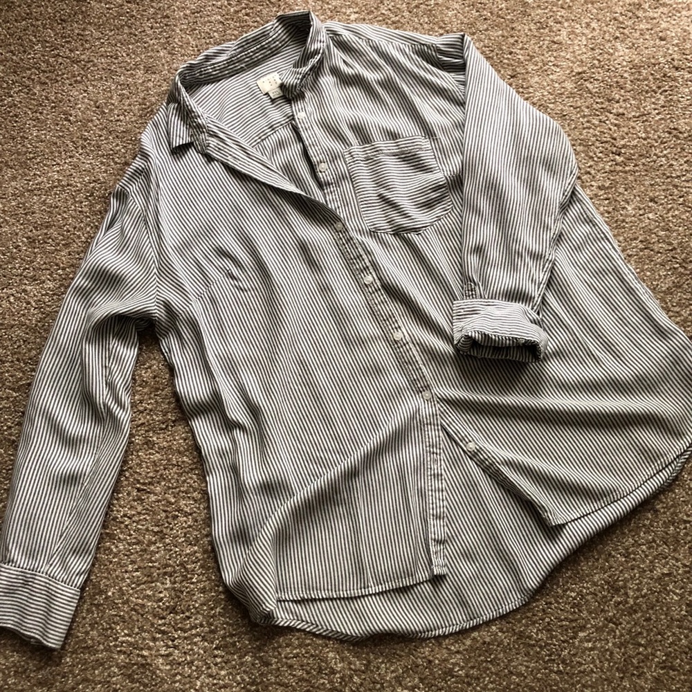 A New Day Lightweight Striped Button Up Blouse